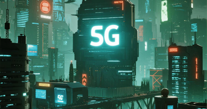 Kota futuristik dengan bangunan tinggi dan pencahayaan neon di latar malam.